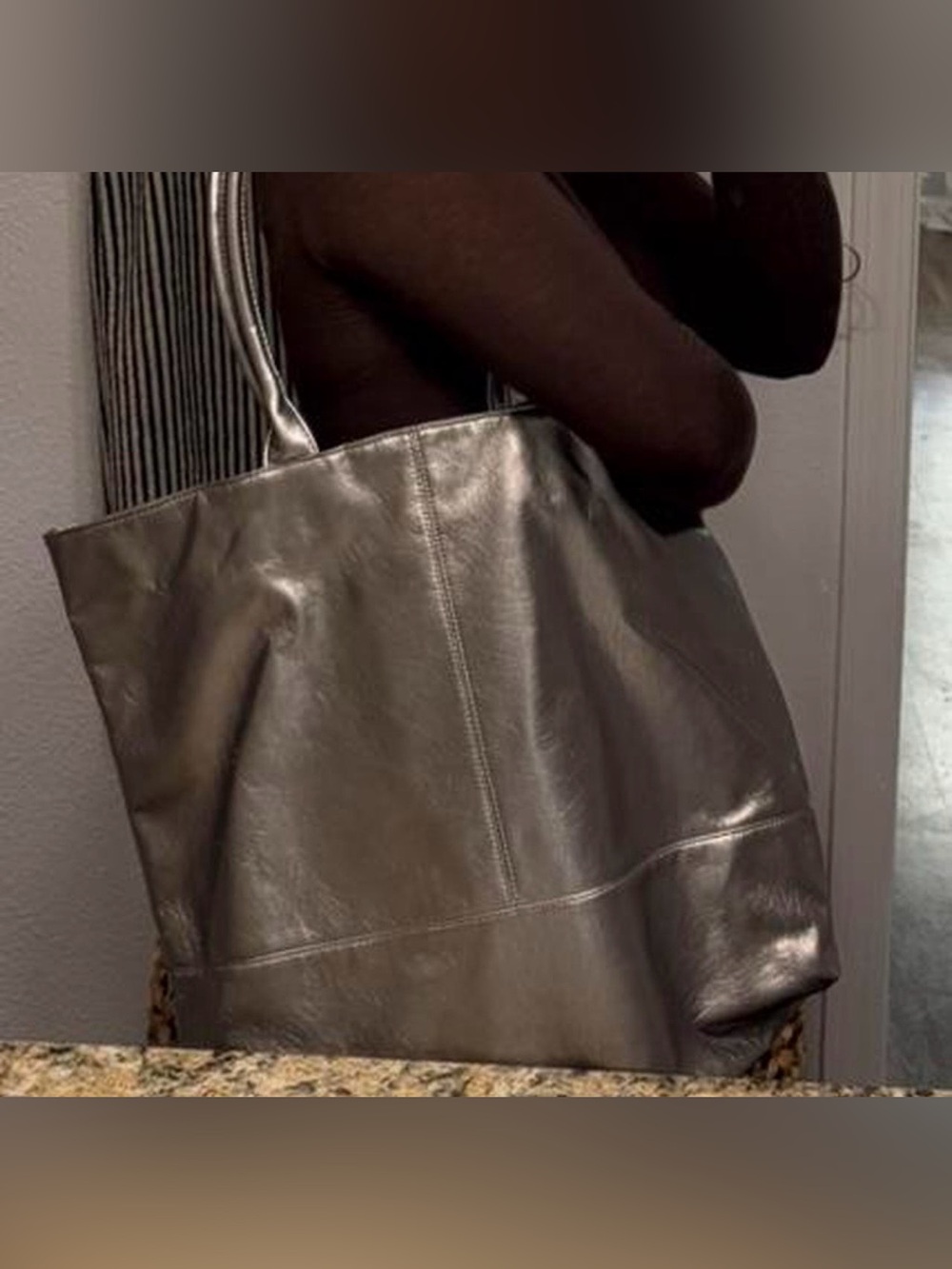 Saks Fifth Avenue Metallic Gray Leather Tote